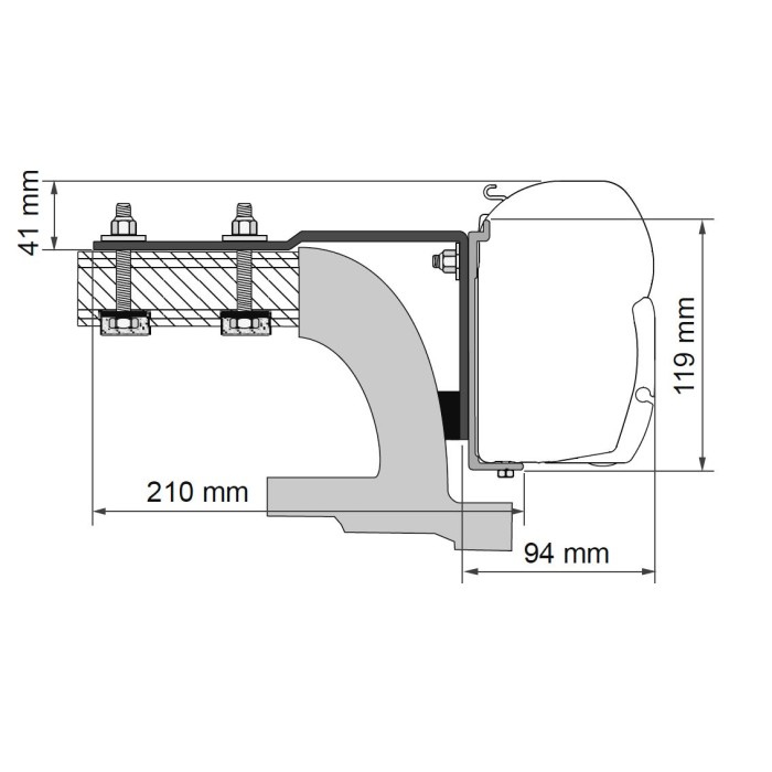Toldo Fiamma F45S 230 cm para M.Vito L1H1 W638 (96-03) com T-TRACK