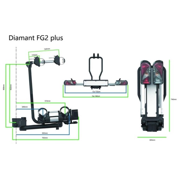 Portabicicletas Diamant FG2 Plus específico para VW T5, VW T6, MB Vito - Mobbec