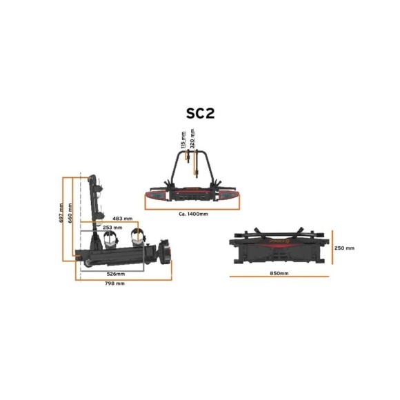 Porta-bicicletas autocaravana para engate Spinder SC2 (2 bicicletas) - Mobbec