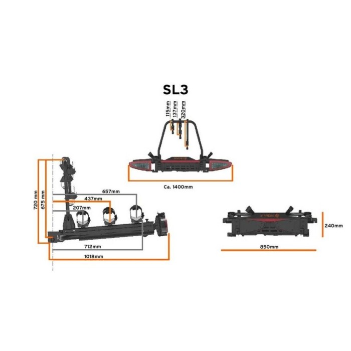 Suporte de bicicletas extensível Spinder SL3 + adaptador para 4 bicicletas